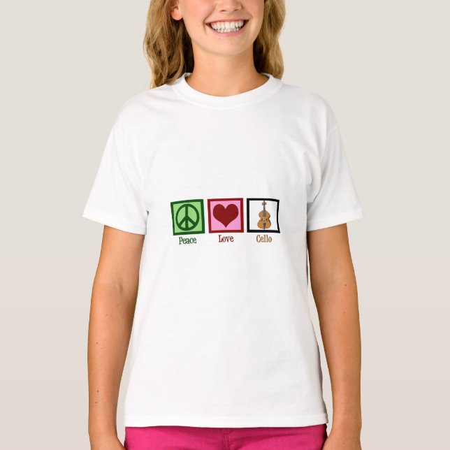Peace Kärlek Cello Cute Girls T Shirt (Framsida)