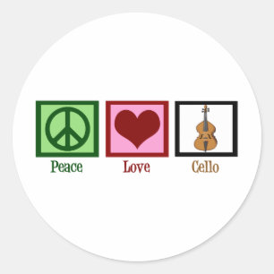 Peace Kärlek Cello Runt Klistermärke