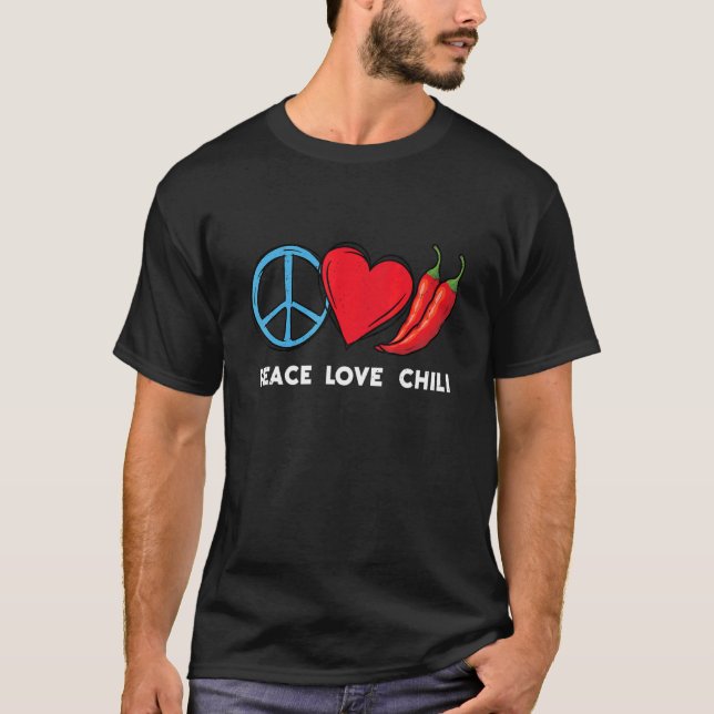 Peace Kärlek Chili Peppers Red Hett Spicy Pepper E T Shirt (Framsida)