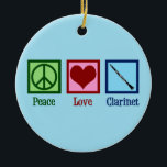 Peace Kärlek Clarinets Julgransprydnad Keramik<br><div class="desc">Söt Peace Kärlek Clarinets gåva. En snygg,  klarinettsdesign för orkester eller band med ett söt fredstecken,  hjärta och instrument.</div>