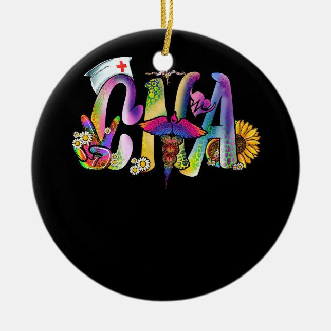 Peace Kärlek CNA Nurse Auktoriserad Nursing Assist Julgransprydnad Keramik (Framsidan)