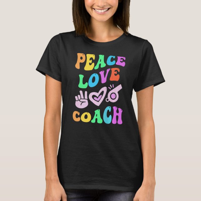 PEACE KÄRLEK COACH Retro Trainer Groovy tillbaka t Shirt (Framsida)
