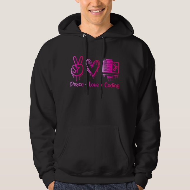 Peace-Kärlek-Coding! Kvinnlig programutvecklare Hoodie (Framsida)