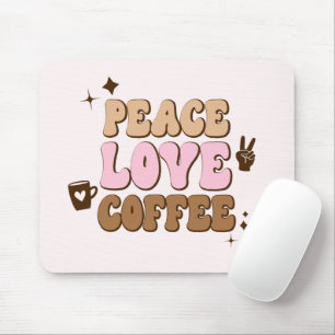 Peace Kärlek Coffee Retro 70's Rosa Brown Musmatta