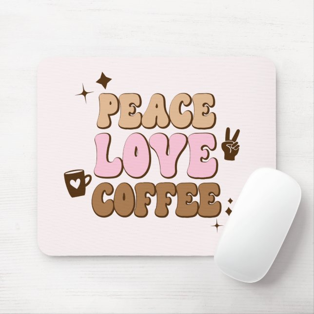 Peace Kärlek Coffee Retro 70's Rosa Brown Musmatta (Med mus)