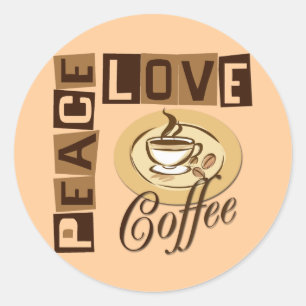 PEACE KÄRLEK COFFEE RUNT KLISTERMÄRKE