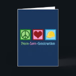 Peace Kärlek Construction Company Helgkort<br><div class="desc">Fredskonstruktion i Kärlek. En företagsgåva till arbetarna i coolan med fredstecken,  hjärta och gult. En trevlig present för att få en förman till ge till sin besättning eller till byggnad.</div>