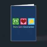 Peace Kärlek Construction Company Helgkort<br><div class="desc">Fredskonstruktion i Kärlek. En företagsgåva till arbetarna i coolan med fredstecken,  hjärta och gult. En trevlig present för att få en förman till ge till sin besättning eller till byggnad.</div>