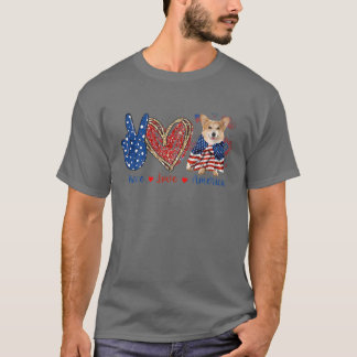 Peace Kärlek Corgi Hund Patriotic America Flagga 4 T Shirt