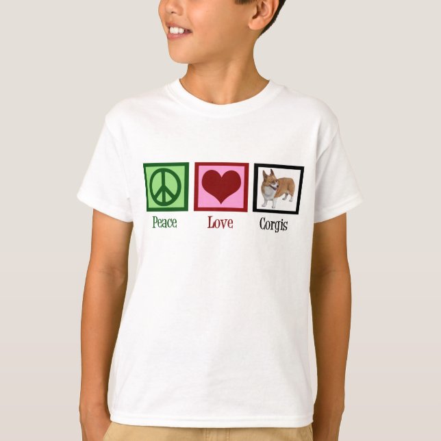 Peace Kärlek Corgi Photograph Kids Tee (Framsida)