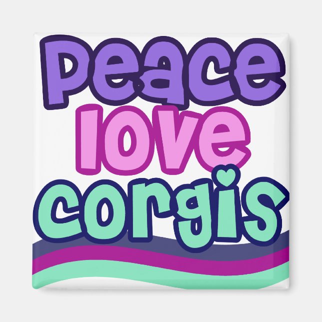 Peace Kärlek Corgi Retro Magnet (Framsidan)