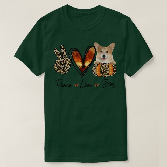 Peace Kärlek CorgiAutumn Peace Hund älskare T Shirt (Design framsida)