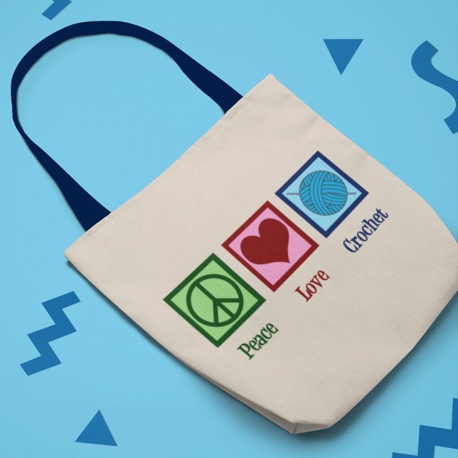 Peace Kärlek Crochet Cute Monogram Craiting Tygkasse (Skapare uppladdad)