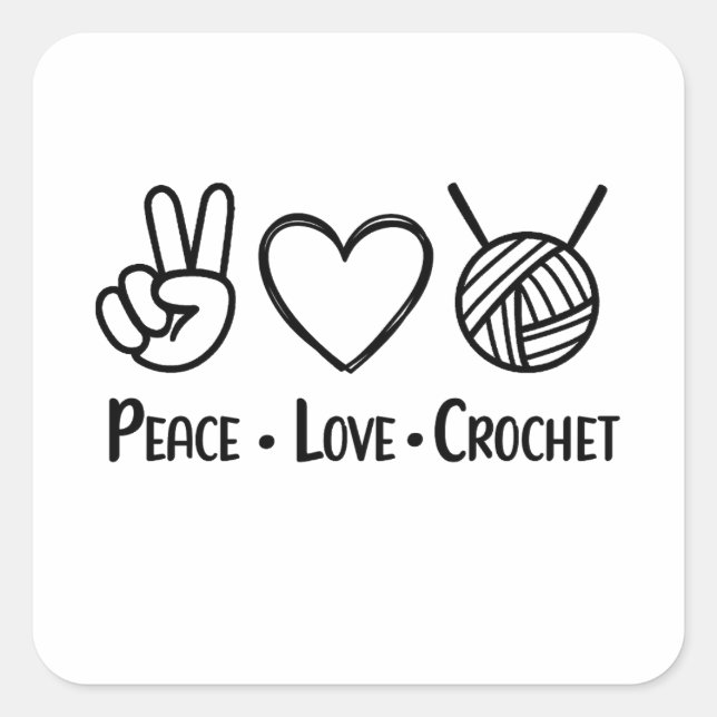 Peace Kärlek Crochet Fyrkantigt Klistermärke (Framsida)