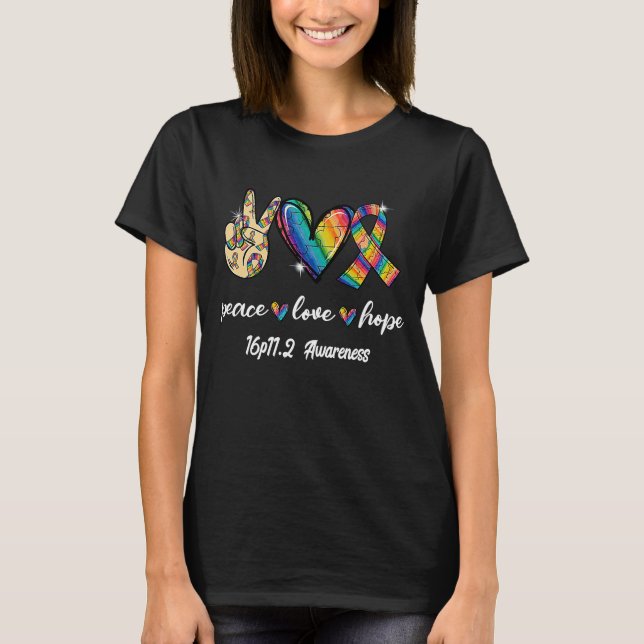 Peace Kärlek Cure 16p11.2 Puzzle Ribbon Awareness T Shirt (Framsida)