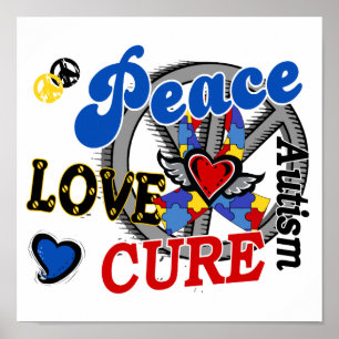 Peace Kärlek Cure 2-autism Poster