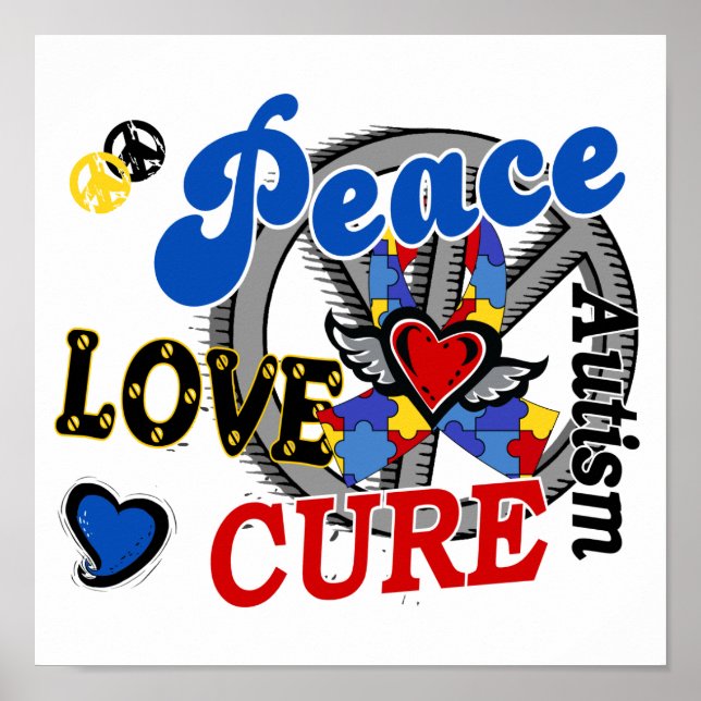 Peace Kärlek Cure 2-autism Poster (Framsidan)