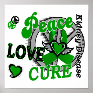 Peace Kärlek Cure 2 Kidney Disease Poster