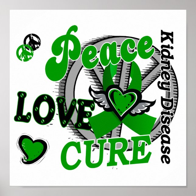 Peace Kärlek Cure 2 Kidney Disease Poster (Framsidan)