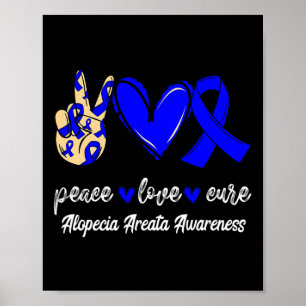 Peace Kärlek Cure Alopecia Areata Blue Ribbon Awar Poster