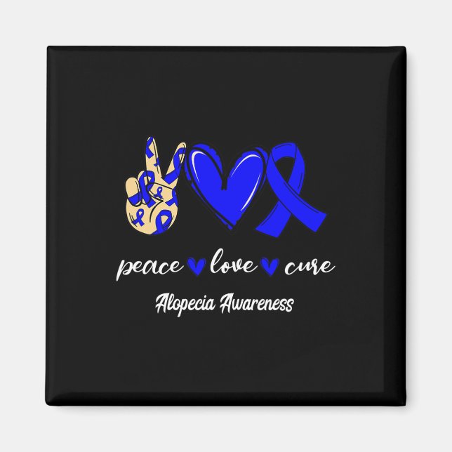 Peace Kärlek Cure Alopecia Blue Ribbon Awareness Magnet (Framsidan)