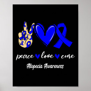 Peace Kärlek Cure Alopecia Blue Ribbon Awareness Poster