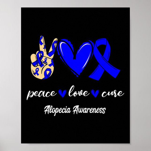 Peace Kärlek Cure Alopecia Blue Ribbon Awareness Poster (Framsidan)