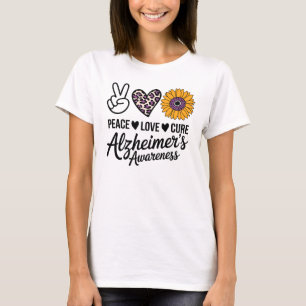 Peace KÄRLEK CURE Alzheimers medvetenhet T Shirt