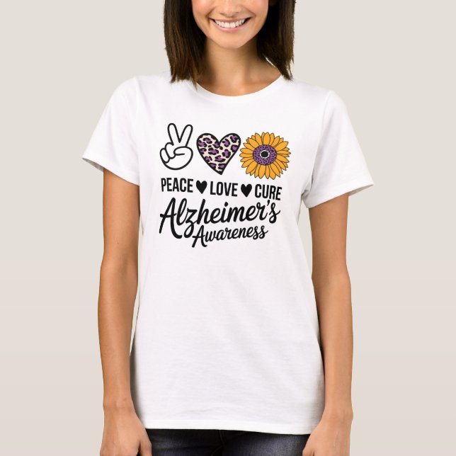 Peace KÄRLEK CURE Alzheimers medvetenhet T Shirt (Framsida)