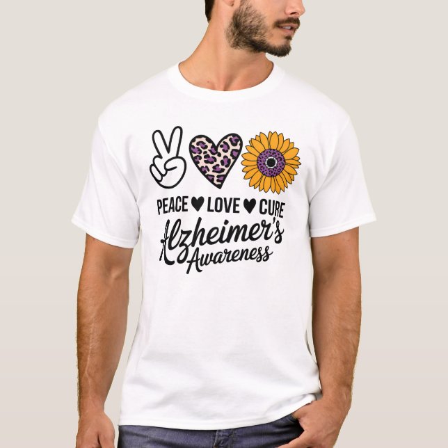 Peace KÄRLEK CURE Alzheimers medvetenhet T Shirt (Framsida)