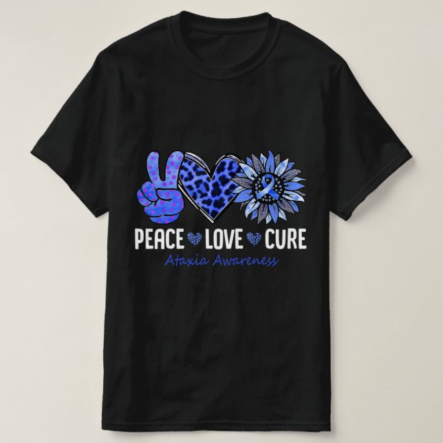 Peace Kärlek Cure Ataxi Awareness Month Blue Sunfl T Shirt (Design framsida)