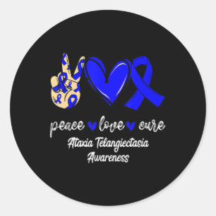 Peace Kärlek Cure Ataxi Telangiectasia Blue Ribbon Runt Klistermärke