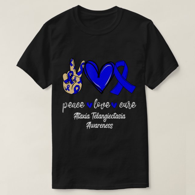 Peace Kärlek Cure Ataxi Telangiectasia Blue Ribbon T Shirt (Design framsida)