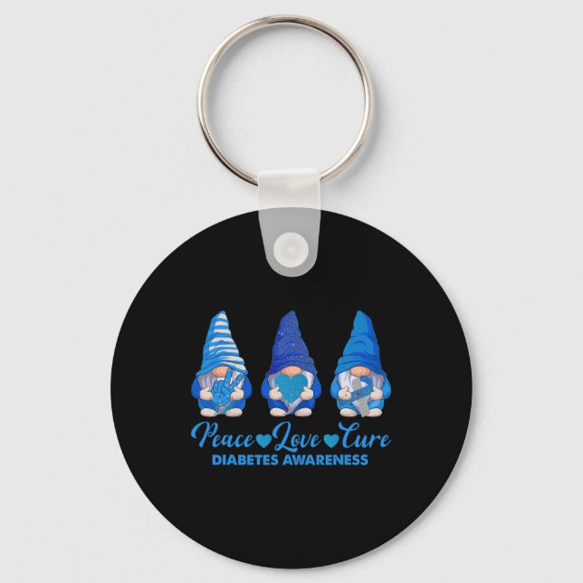 Peace Kärlek Cure Blue Gnomes T1d Diabetes Awarene Nyckelring (Framsida)