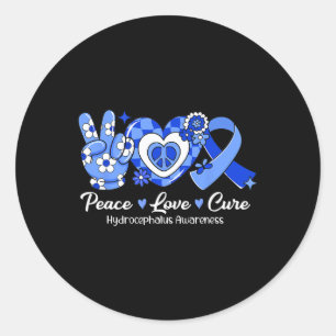 Peace Kärlek Cure Blue Ribbon Hydrocephalus Awaren Runt Klistermärke