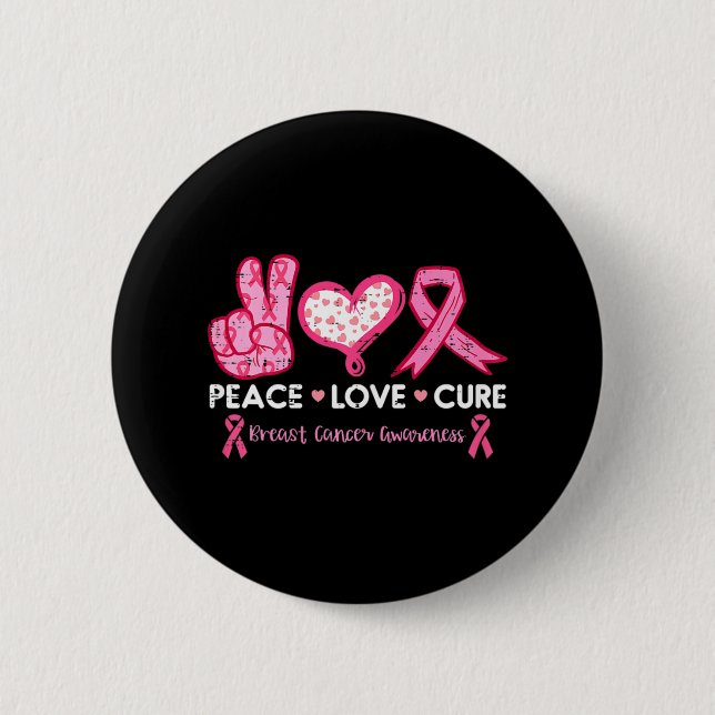 Peace Kärlek Cure Breast Cancer Awareness Fight Su Knapp (Framsida)