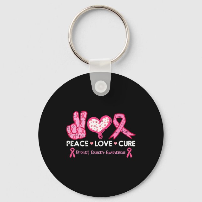 Peace Kärlek Cure Breast Cancer Awareness Fight Su Nyckelring (Framsida)