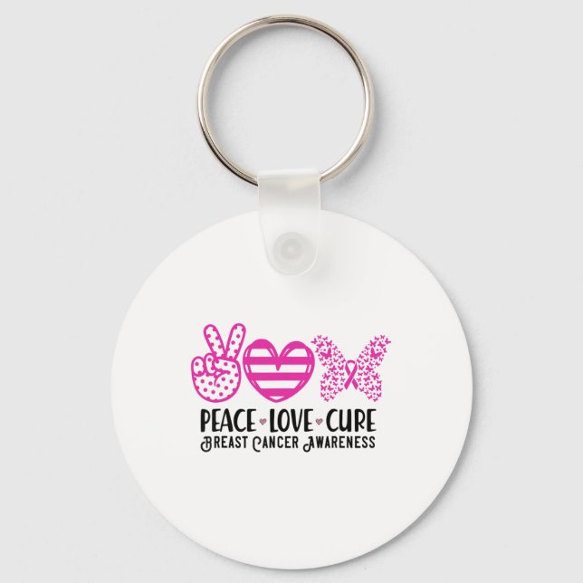 Peace Kärlek Cure Breast Cancer Awareness Warrior  Nyckelring (Framsida)