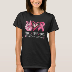 Peace Kärlek Cure Breast Cancer Heart Rosa Ribbon T Shirt