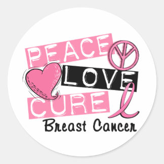 Peace Kärlek Cure Breast Cancer Runt Klistermärke