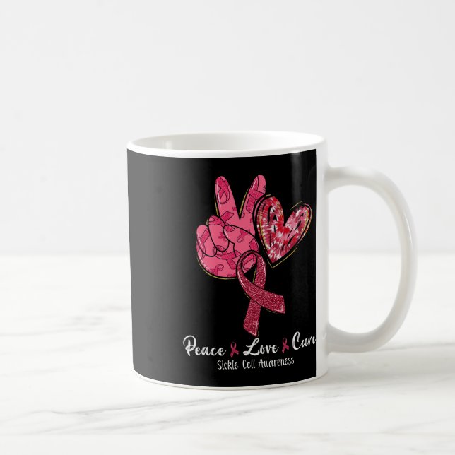 Peace Kärlek Cure Burgundy Ribbon Sickle Cell Awar Kaffemugg (Höger)