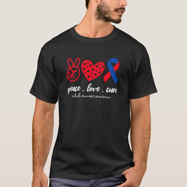 Peace Kärlek Cure CHD Congenital Heart Defect Awar T Shirt (Framsida)