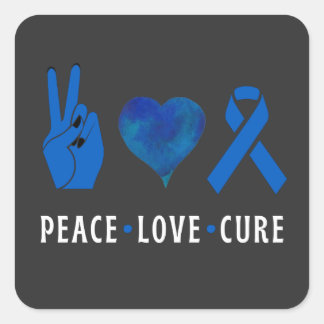 Peace Kärlek Cure , Colon Cancer Awareness T-Shirt Fyrkantigt Klistermärke