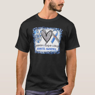 Peace Kärlek Cure Diabetes Awareness Blue Grått Ri T Shirt
