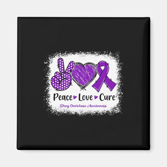 Peace Kärlek Cure Drug Overdose Awareness Lila Rib Magnet (Framsidan)
