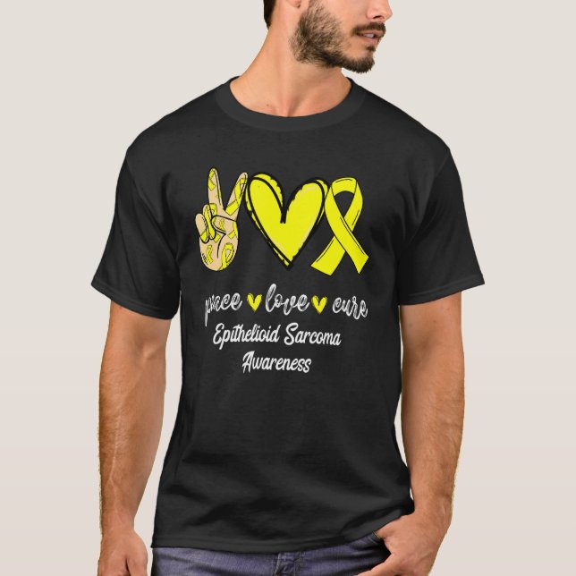 Peace Kärlek Cure Epithelioid Sarcoma Gult Ribbon T Shirt (Framsida)