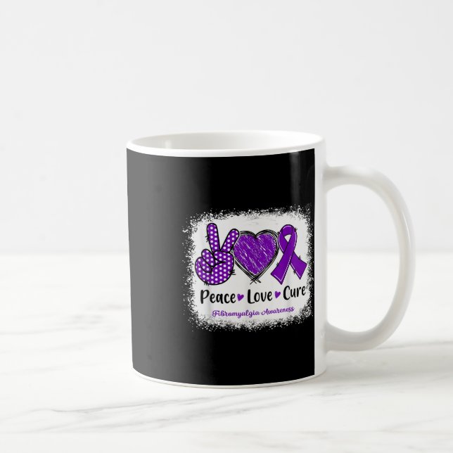 Peace Kärlek Cure Fibromyalgia Awareness Lila Ribb Kaffemugg (Höger)