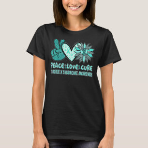 Peace Kärlek Cure Fragile X Syndrome Teal Ribbon S T Shirt