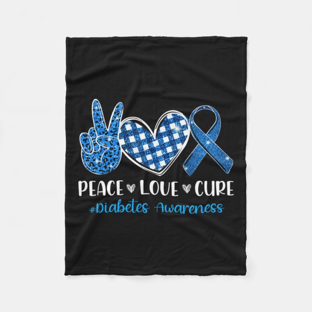 Peace Kärlek Cure Grått Blue Ribbon Diabetes Aware Fleecefilt (Framsidan)