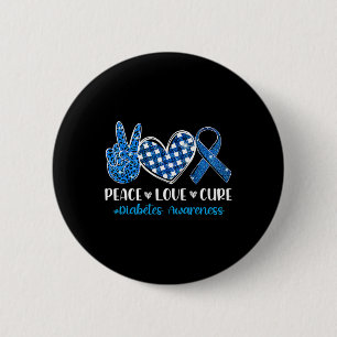 Peace Kärlek Cure Grått Blue Ribbon Diabetes Aware Knapp